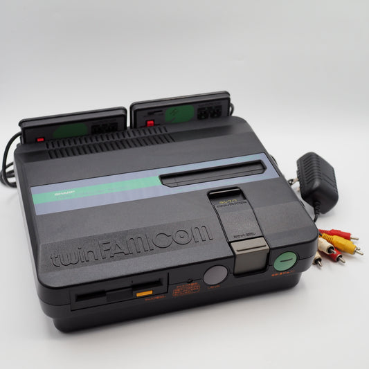 Used Sharp Twin Famicom Black Console AN505BK New Rubber Belt replaced S/N: 329407 - Tested & Working