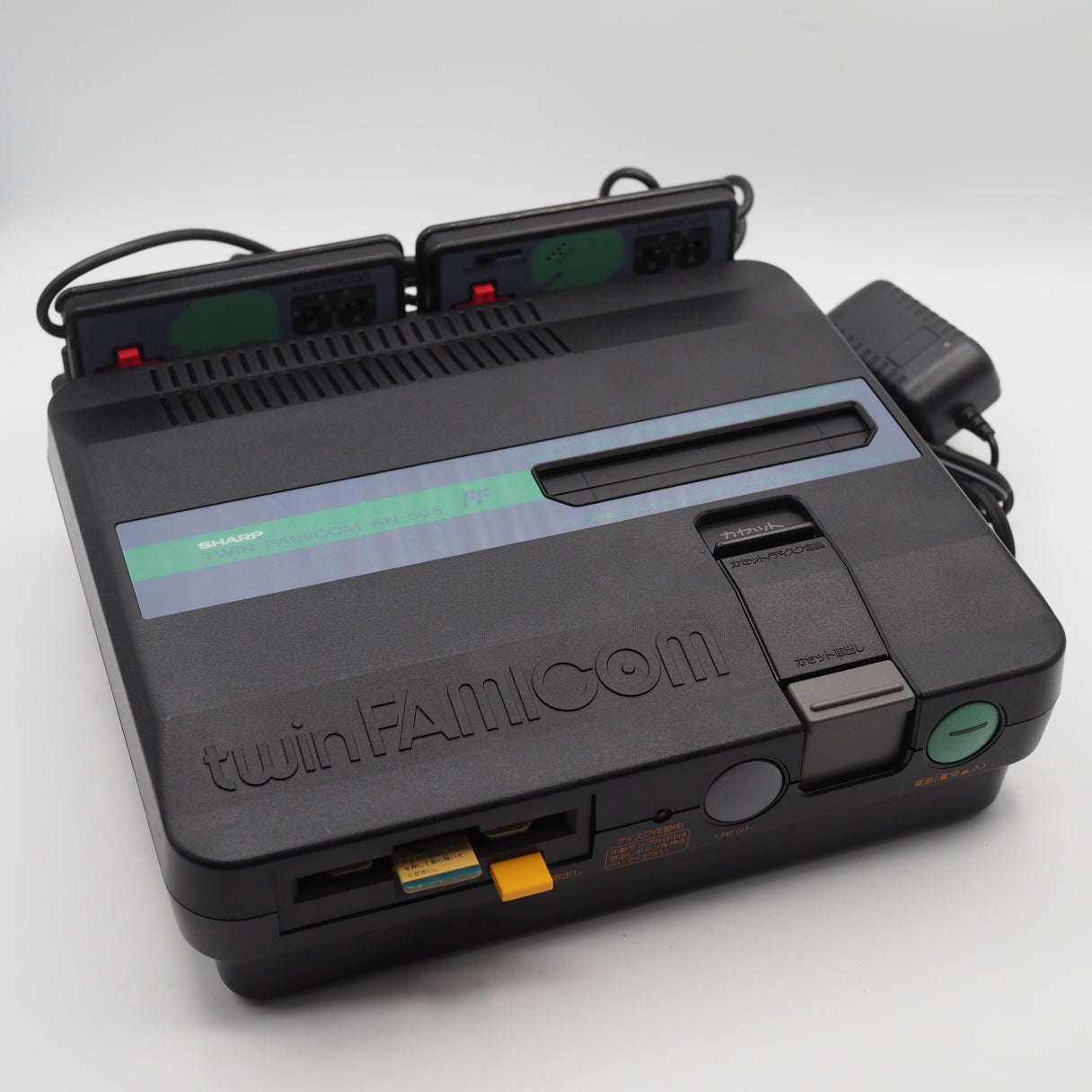 Used Sharp Twin Famicom Black Console AN505BK New Rubber Belt replaced W/ Magnetic head protection sheet SET - Tested & Working