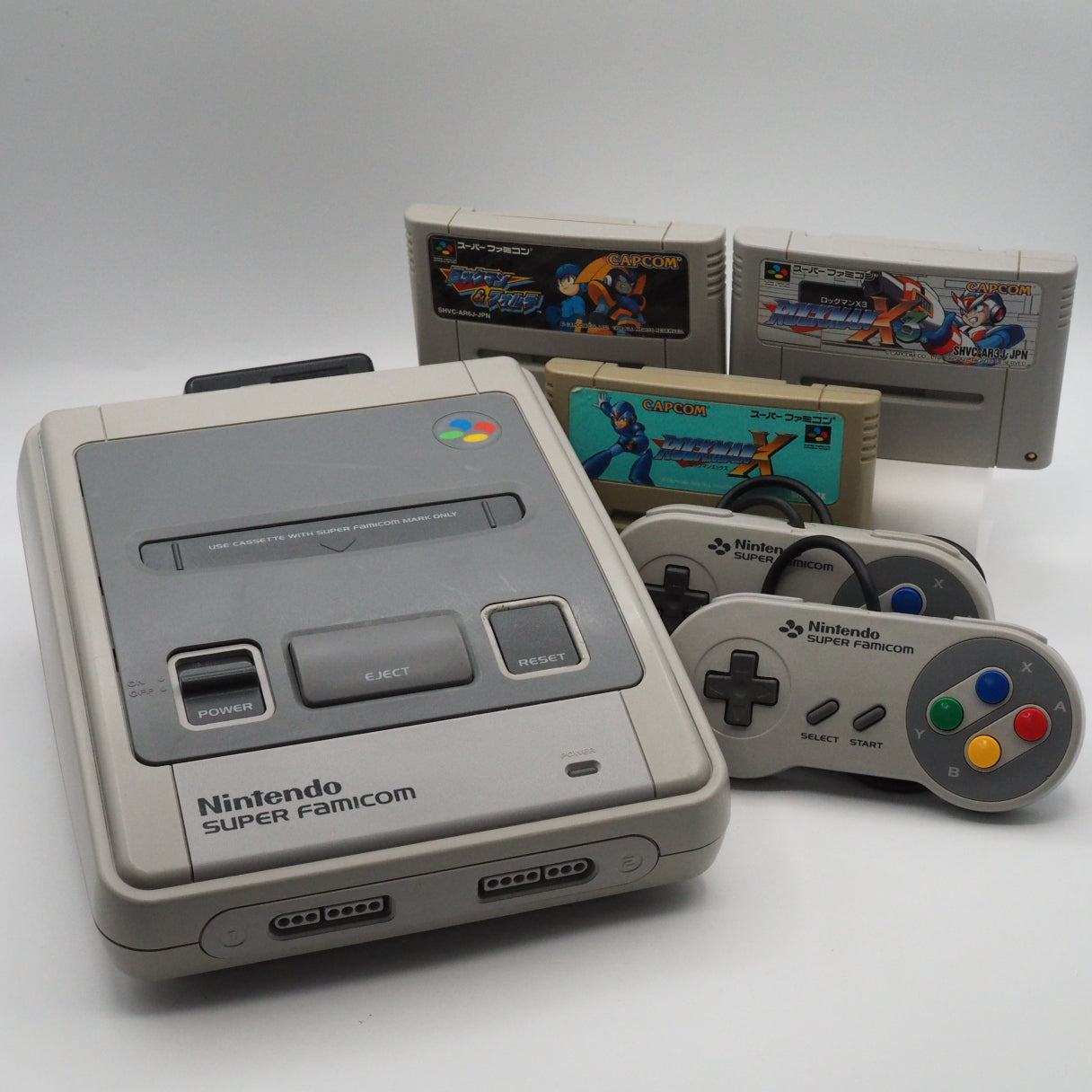 Used Nintendo Super Famicom Console system w/ Rockman X, X3 & Rockman & Forte Lot (Mega Man X Series)