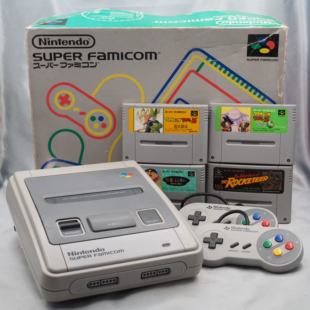 Used Nintendo Super Famicom Console Boxed Anime & Movie Tie-In 4-Game Bundle