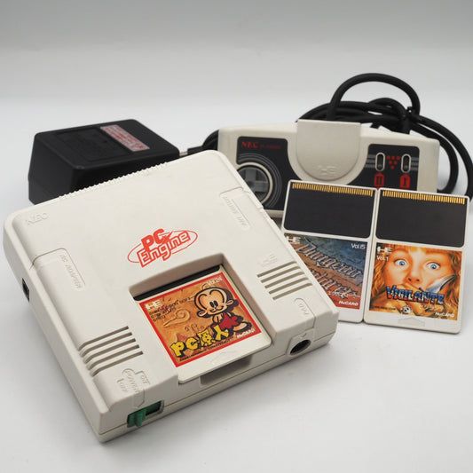 NEC PC Engine PI-TG001 Console w/ PC Genjin, Dungeon Explorer & Vigilante Bundle Used
