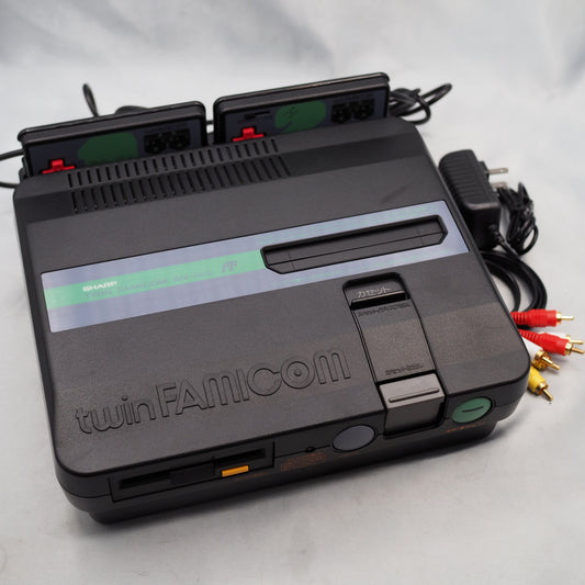 Used Sharp Twin Famicom Black Console AN505BK New Rubber Belt replaced - Tested & Working