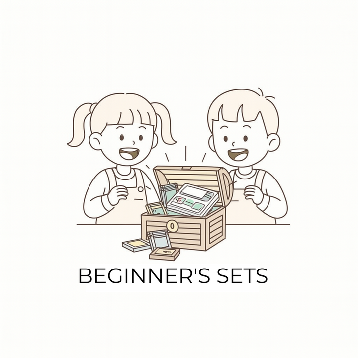 Two children smiling as they discover a treasure chest filled with retro game cartridges.