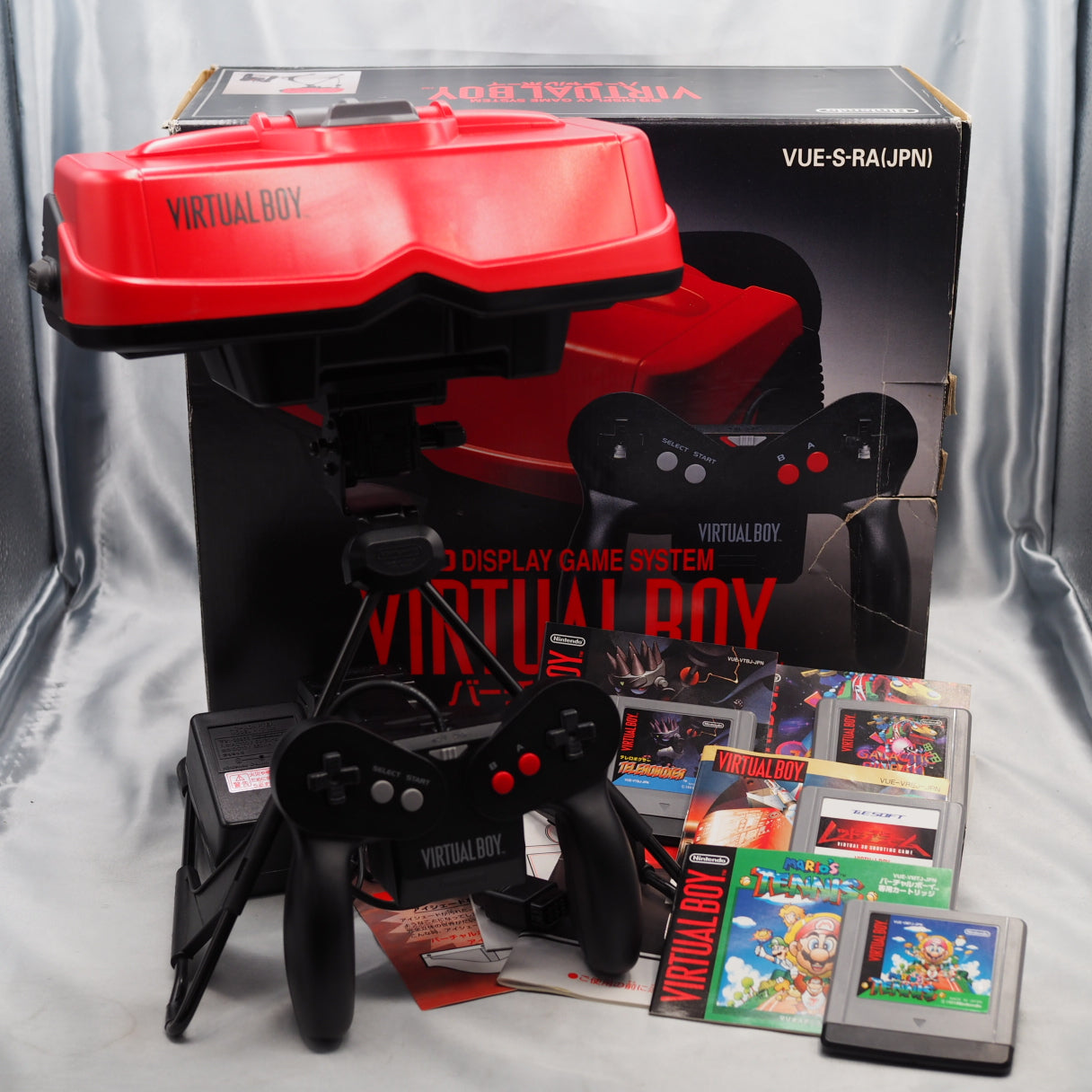 Used VIRTUAL BOY Nintendo 3D Display Game System Boxed W/ AC Adapter + AC adapter tap + 4 Games SET - Tested & Working