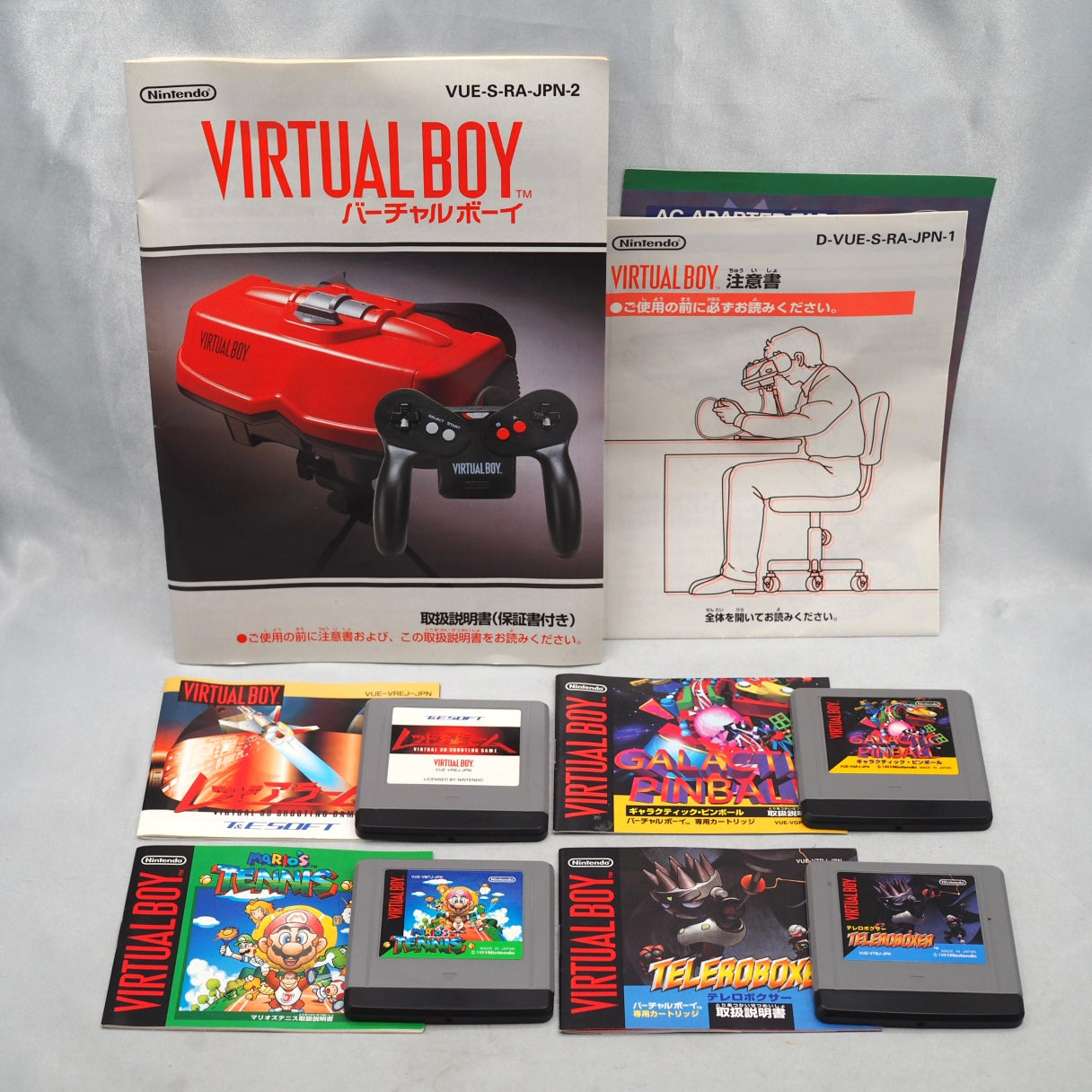 Used VIRTUAL BOY Nintendo 3D Display Game System Boxed W/ AC Adapter + AC adapter tap + 4 Games SET - Tested & Working