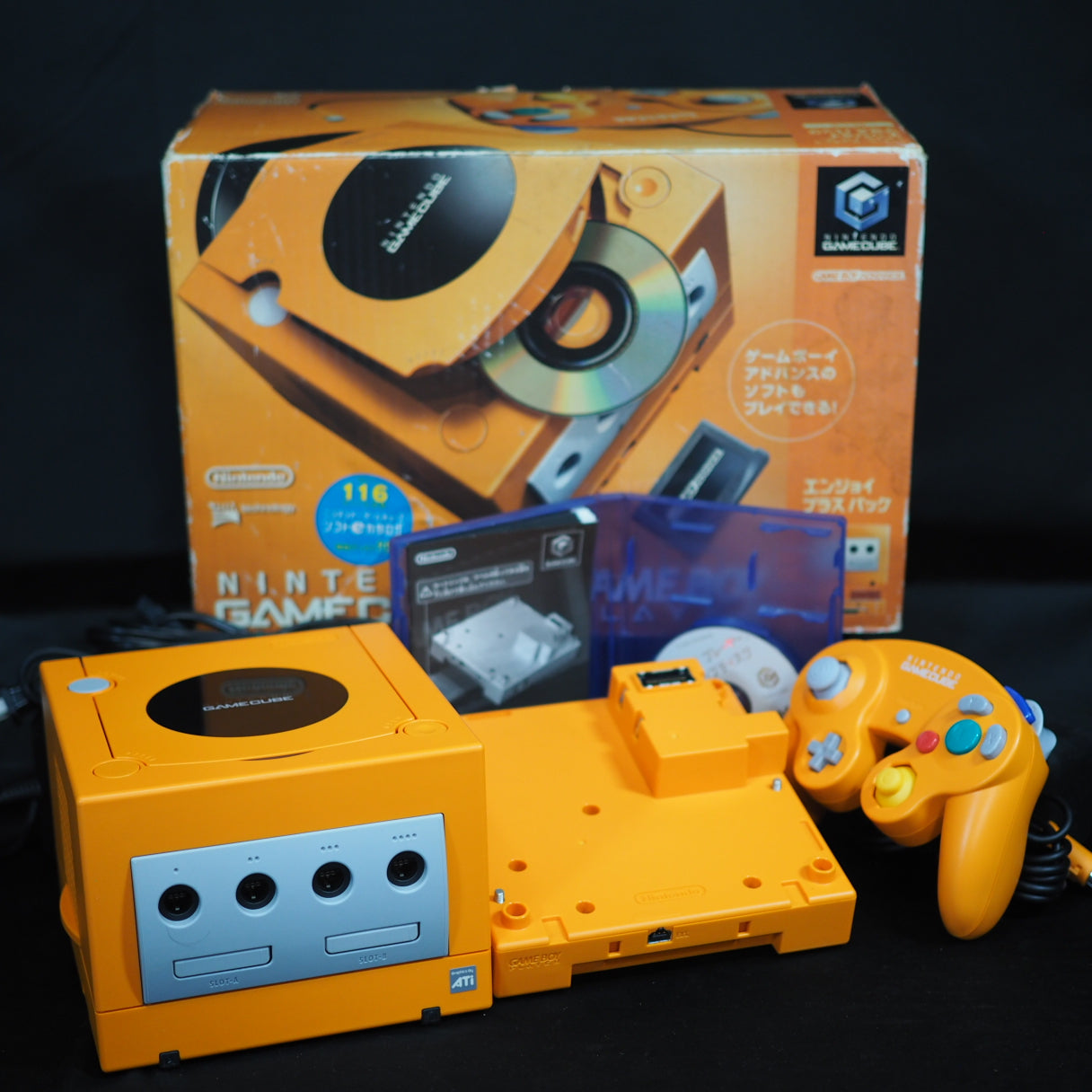Nintendo GameCube Console System Orange DOL-001 + Game Boy Player Enjoy Plus Pack [NTSC-J, NTSC-U/S]