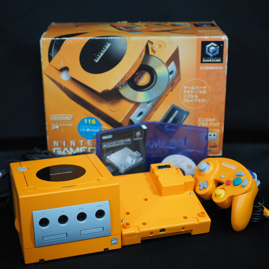 Nintendo GameCube Console System Orange DOL-001 + Game Boy Player Enjoy Plus Pack [NTSC-J, NTSC-U/S]