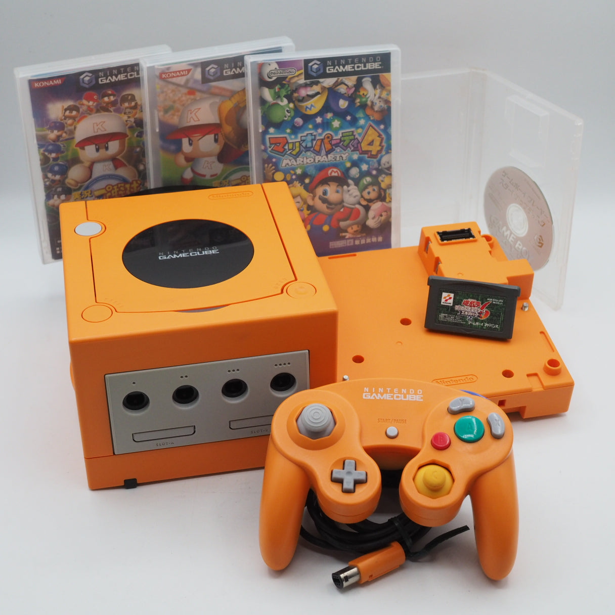 Nintendo GameCube Console System Orange + Game Boy Player W/ 4 Games NTSC-J NTSC-U/C