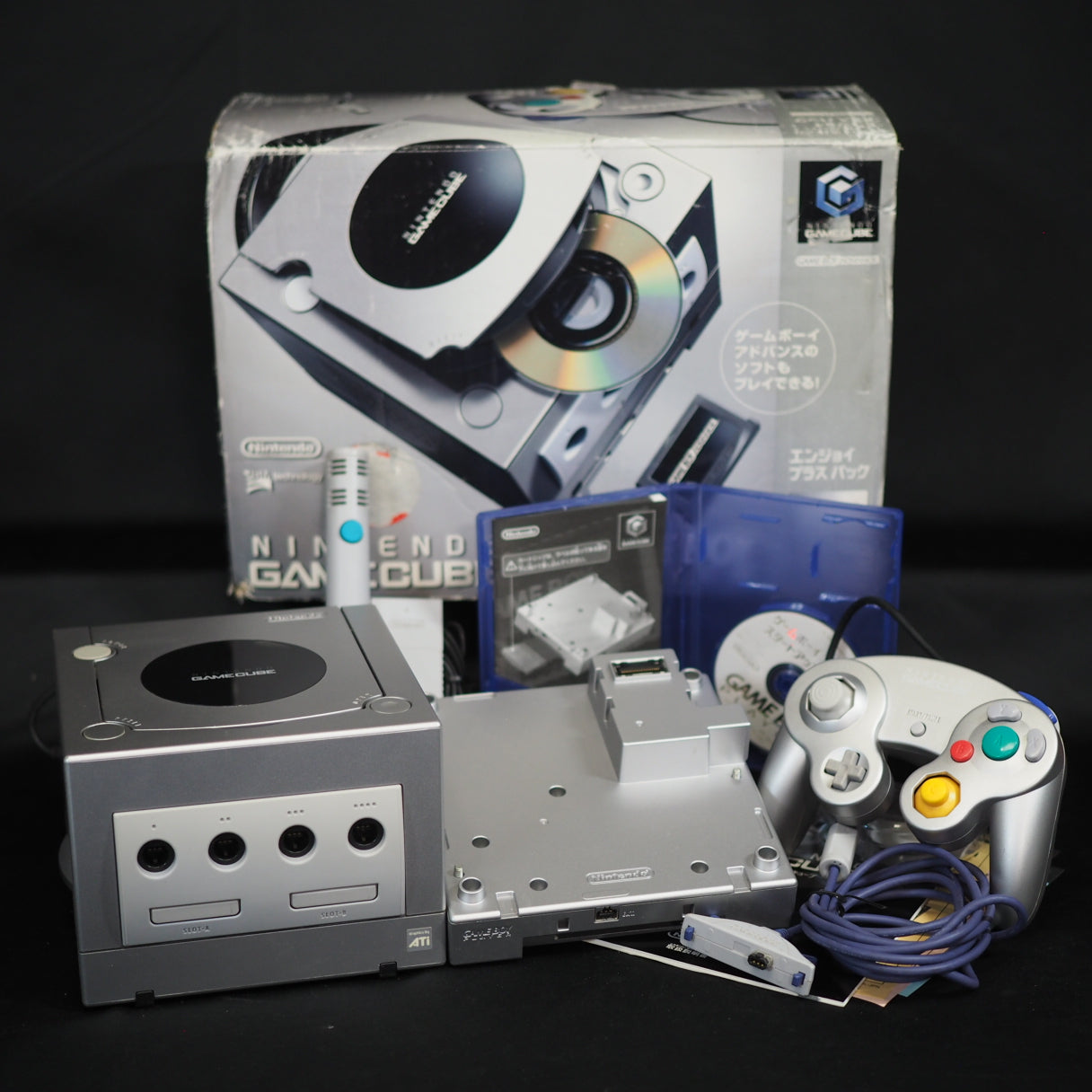 Used Nintendo GameCube Console System Silver + Game Boy Player Enjoy Plus Pack Boxed W/ Mario Golf - Tested & Working