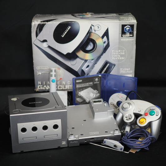 Used Nintendo GameCube Console System Silver + Game Boy Player Enjoy Plus Pack Boxed W/ Mario Golf - Tested & Working