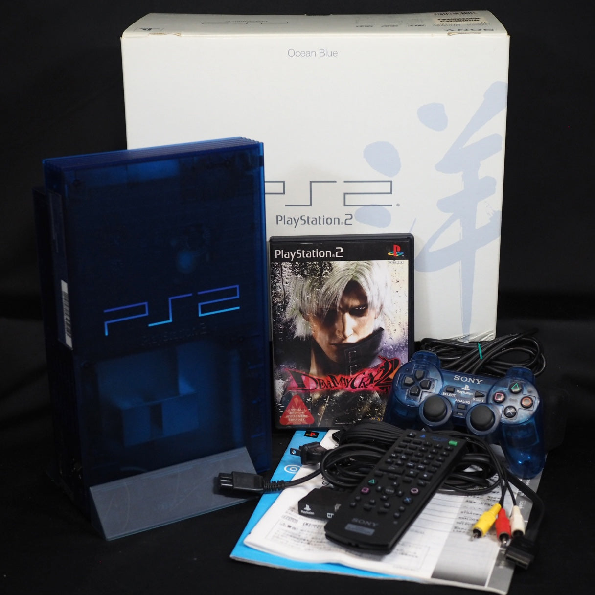 Used PS2 Console system SCPH-37000 L Boxed OCEAN BLUE NTSC-J + Devil May Cry 2 - Tested & Working