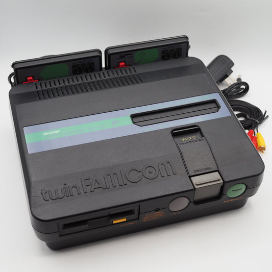 Used Sharp Twin Famicom Black Console AN505BK New Rubber Belt replaced - Tested & Working