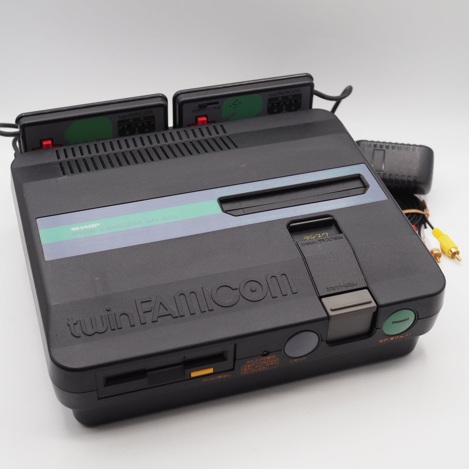 Used Sharp Twin Famicom Black Console AN505BK New Rubber Belt replaced - Tested & Working