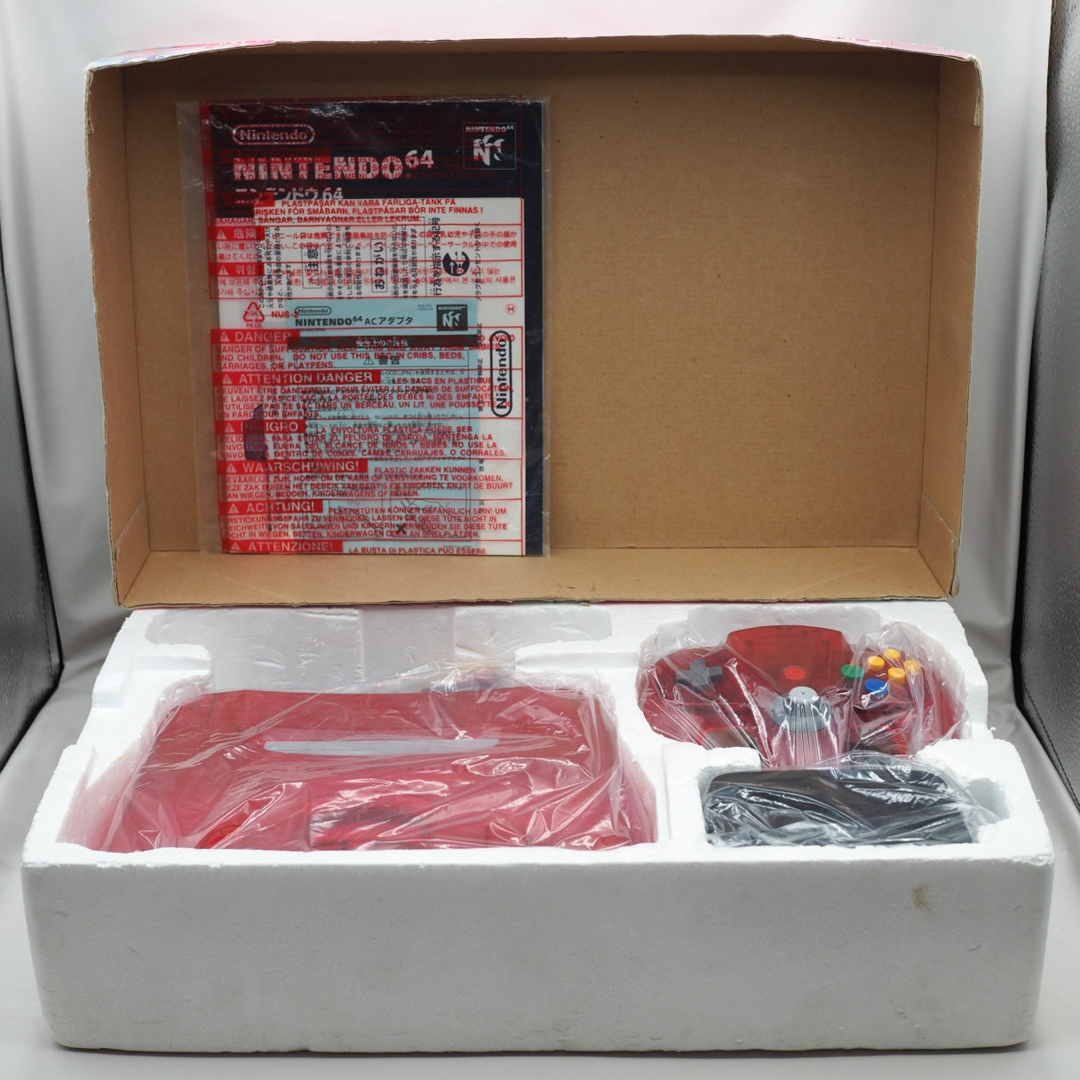 Used Nintendo 64 Console System Clear Red NUS-001 Boxed - Tested & Working