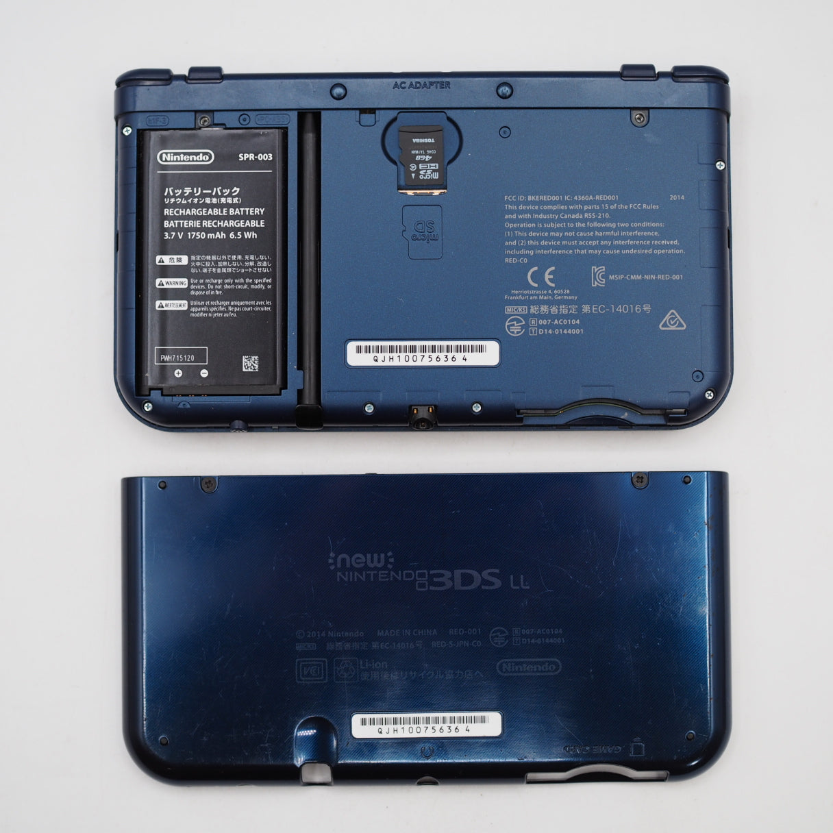 Used Nintendo new 3DS LL Handheld Console Only RED-001 Metallic Blue - Tested & Working