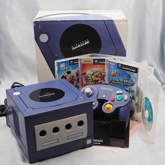 Used Nintendo GameCube Console System Violet Boxed DOL-001 + 3 Games SET