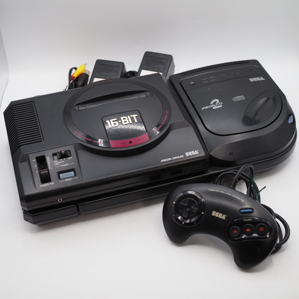 Used Mega Drive + Mega CD 2 Console system HAA-2510 / HAA-2912 SET - Tested & Working