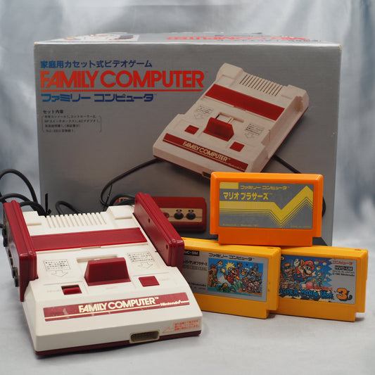 Used Nintendo Famicom Console System Boxed HVC-001 + Mario Trilogy Games SET