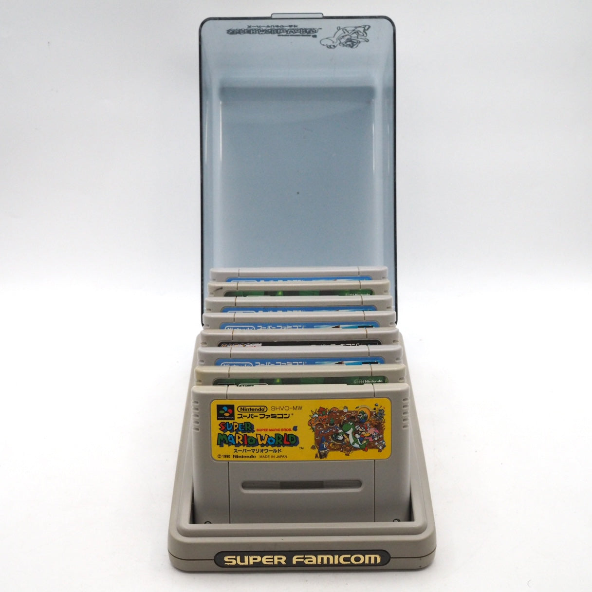 Used Super Famicom CARTRIDGE CASE Super Mario World Ver 8 Storage - Tested & Working