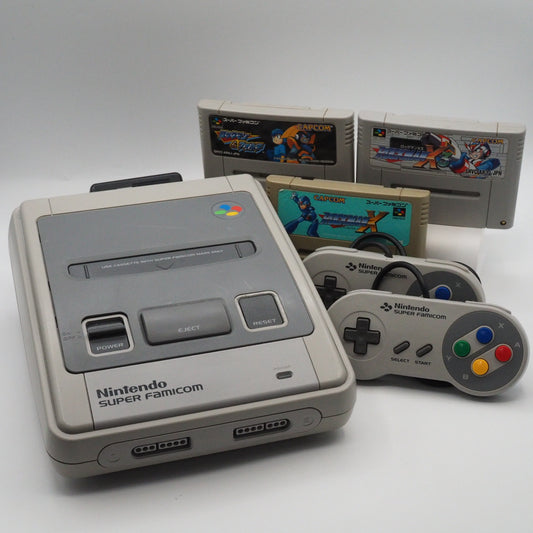 Used Nintendo Super Famicom Console system w/ Rockman X, X3 & Rockman & Forte Lot (Mega Man X Series)