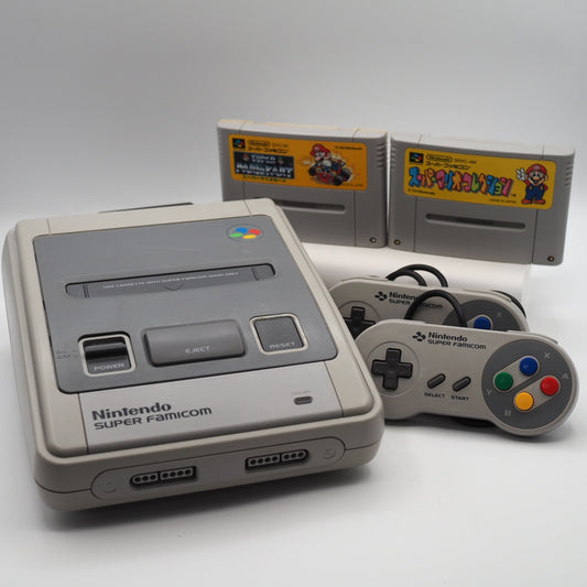 Used Nintendo Super Famicom Console system w/ Super Mario Kart, Super Mario Collection Lot