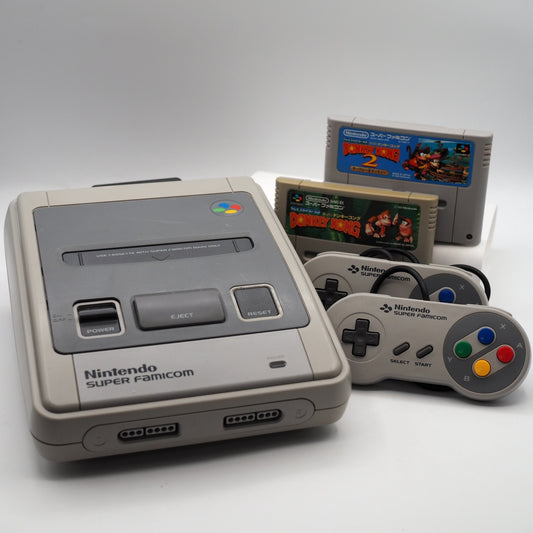 Used Nintendo Super Famicom Console system w/ Donkey Kong & Donkey Kong 2 (Lot)