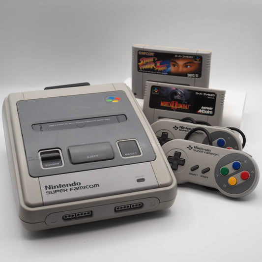 Used Nintendo Super Famicom Console w/ Street Fighter II Turbo & Mortal Kombat II (Lot)