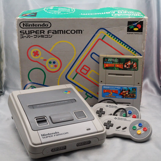 Used Nintendo Super Famicom Console system Boxed w/ Donkey Kong & Donkey Kong 2 (Lot)