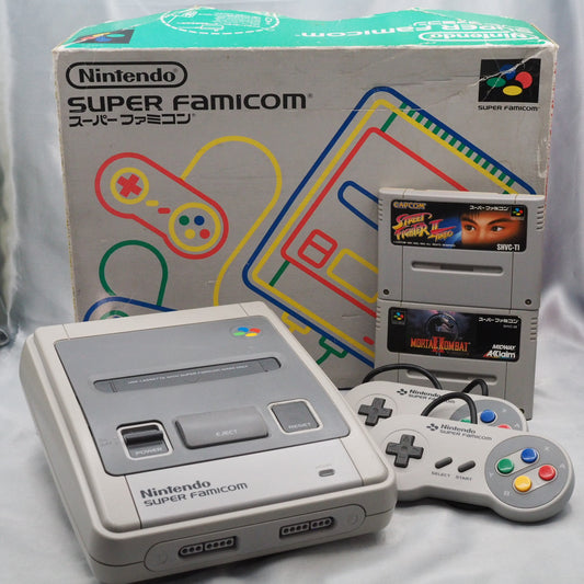 Used Nintendo Super Famicom Console Boxed w/ Street Fighter II Turbo & Mortal Kombat II (Lot)