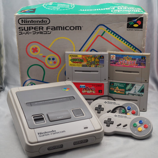 Used Nintendo Super Famicom Console Boxed w/ 4-Game Variety Pack of Classic Titles Lot
