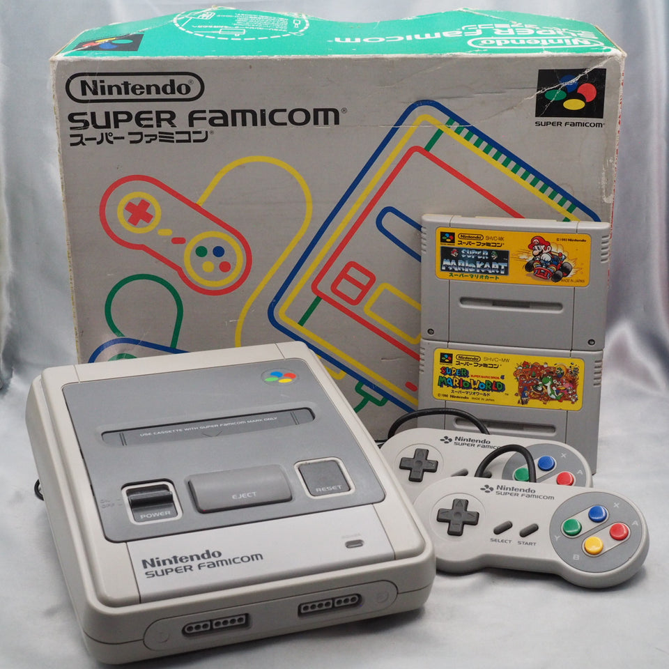 Used Nintendo Super Famicom Console system Boxed Super Mario World & Super Mario Kart 2-Game Bundle
