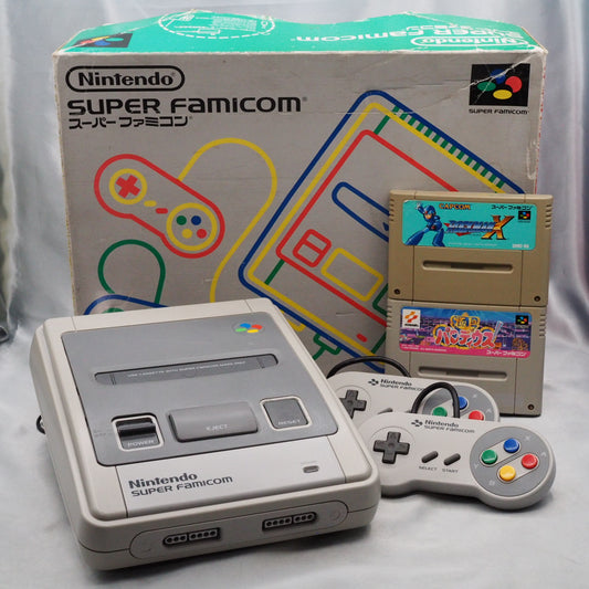 Used Nintendo Super Famicom Console system Boxed Gokujou Parodius! & Rockman (Mega man) X Bundle