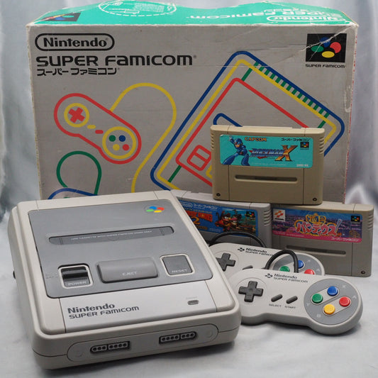 Used Nintendo Super Famicom Console Boxed Rockman X, Donkey Kong 2 & Gokujou Parodius! Bundle