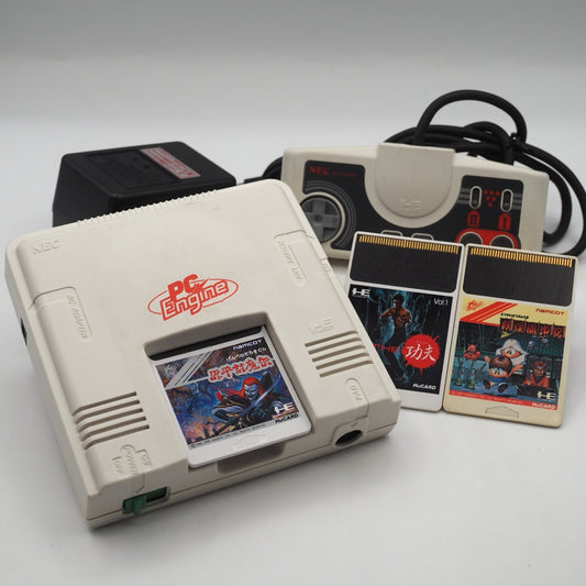 NEC PC Engine Console PI-TG001 w/Genpei Tōma Den, Yōkai Dōchūki & Kung-Fu Game Bundle Used