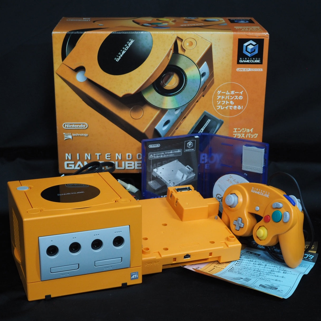 Nintendo GameCube Console System Orange DOL-001 + Game Boy Player Enjoy Plus Pack [NTSC-J, NTSC-U/S]