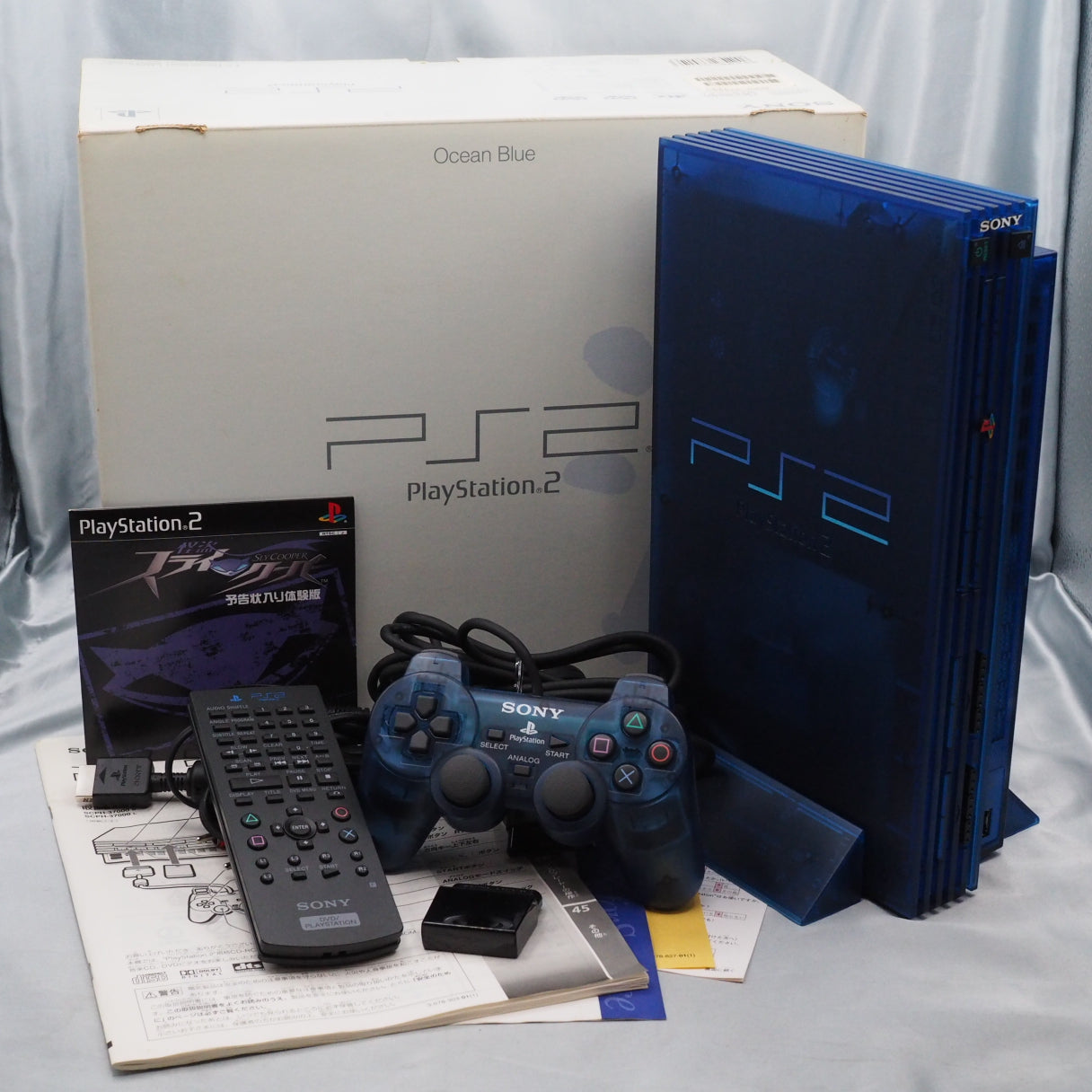 PS2 Console system SCPH-37000 Boxed W/SLY COOPER Trial version [OCEAN BLUE] [NTSC-J]