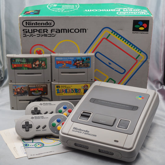 Nintendo Super Famicom Console system Boxed + 4 Games SET