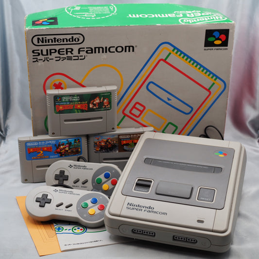 Nintendo Super Famicom Console system Boxed + Donkey Kong Games SET