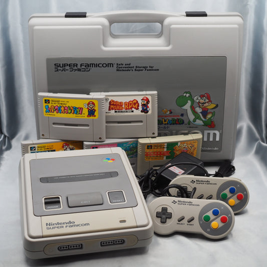 Nintendo Super Famicom Console system + 5 Games + Carrying Case SET