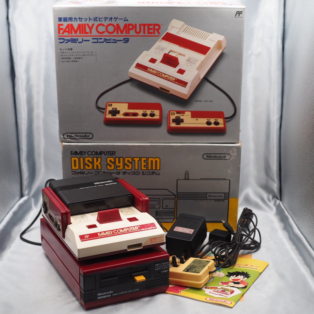 Nintendo Famicom & Disk System Console SET Boxed [New Rubber Belt Replaced]