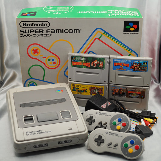 Nintendo Super Famicom Console system Boxed + 4 Games SET